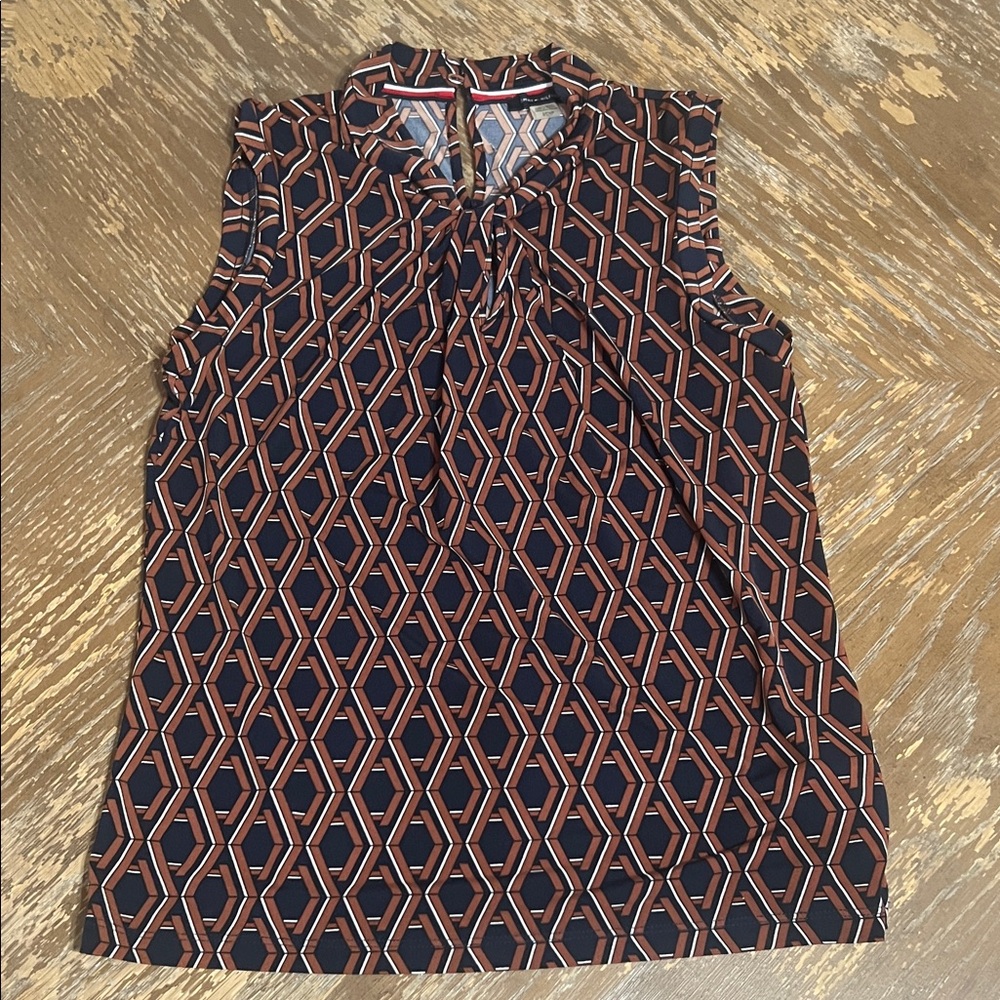 Tommy Hilfiger Navy and Brown Geometric Blouse